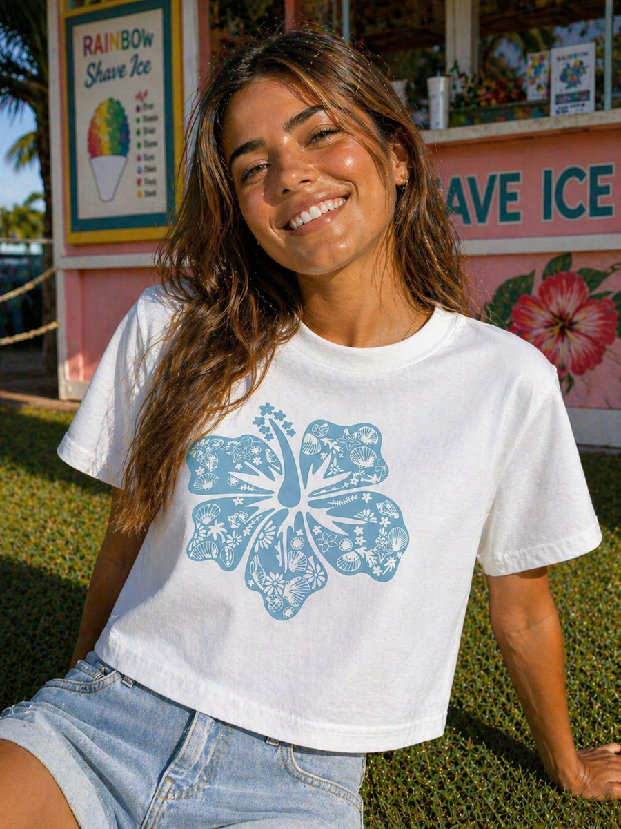 Hibiscus Flower Cropped T-Shirt â Mountain Sol Hibiscus Flower Cropped T-Shirt â Mountain Sol