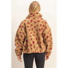 Load image into Gallery viewer, Floral Print Sherpa Zip-Up Jacket