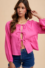 Load image into Gallery viewer, Cotton Gauze Tie Front Blouse
