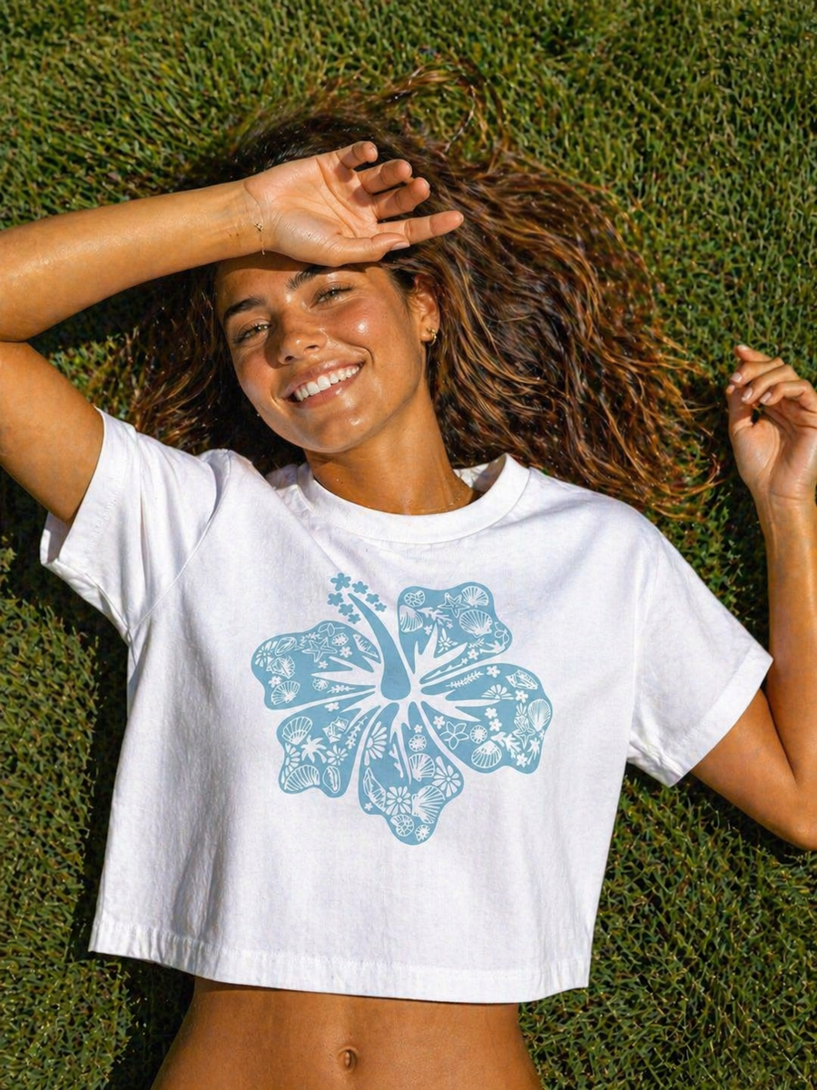 Hibiscus Flower Cropped T-Shirt – Mountain Sol