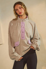 Load image into Gallery viewer, Grey/Purple Lightweight Snap Pullover