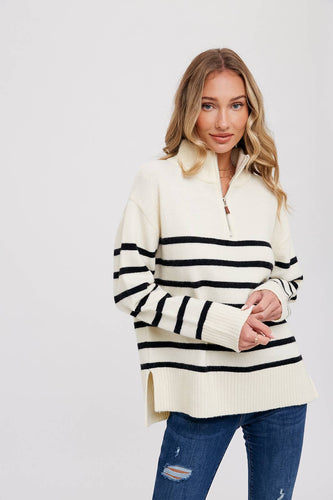 Quarter Zip Striped Sweater