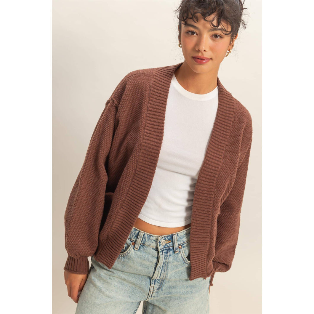 Oversized Textured Knit Cardigan Sweater