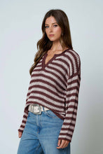 Load image into Gallery viewer, Split Neck Striped Sweater