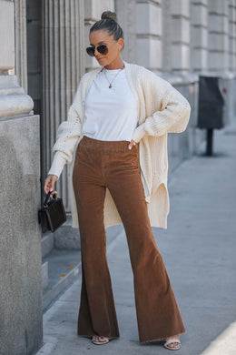 Elastic Waist Flare Corduroy Pants