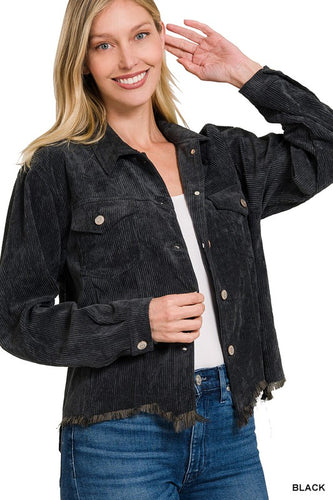 Distressed Corduroy Frayed Hem Jacket