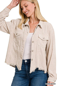 Distressed Corduroy Frayed Hem Jacket