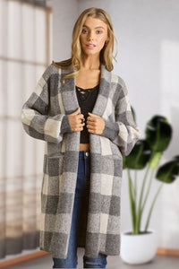 Long Plaid Cardigan