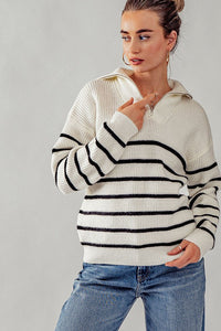 Quarter Zip Stripe Sweater
