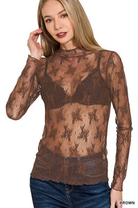 Sheer Mesh Floral Lace Top