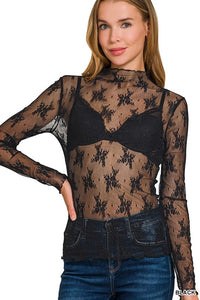 Sheer Mesh Floral Lace Top