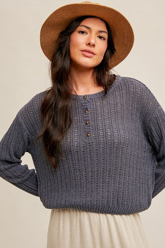 Front Button Closure Pullover Dolman Sweater