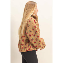 Load image into Gallery viewer, Floral Print Sherpa Zip-Up Jacket
