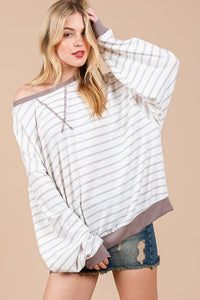 Striped Knit Drop Shoulder Sweater