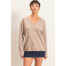 Load image into Gallery viewer, Lace Trim V-Neck Sweater