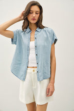 Load image into Gallery viewer, Tencel Pin Stripe Button Up Top W/ Rolled Sleeves