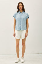 Load image into Gallery viewer, Tencel Pin Stripe Button Up Top W/ Rolled Sleeves