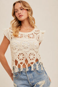 Boho crochet top, short sleeve 