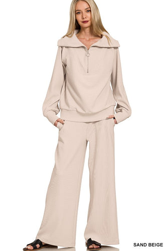 Ribbed Zip Pullover and Pant Set