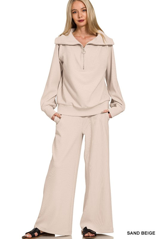 Ribbed Zip Pullover and Pant Set