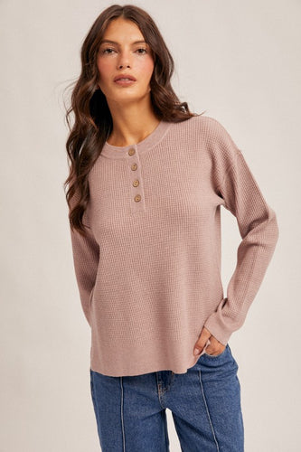 Waffle Sweater Henley Button Up