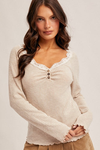 Lace Trimmed Henley Top