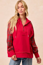 Load image into Gallery viewer, Quarter Zip Plaid Hoodie