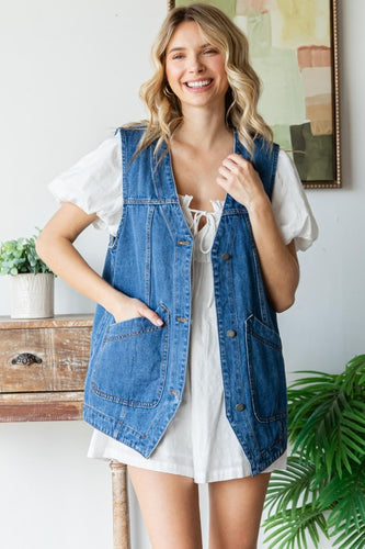 Oversized Denim Vest w/ Pockets
