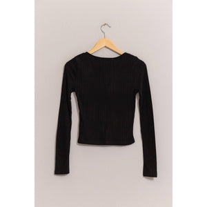 Brushed Ribbed Button-Front Top