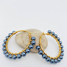 Load image into Gallery viewer, Pearl Beaded Hoop Earrings