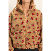 Load image into Gallery viewer, Floral Print Sherpa Zip-Up Jacket