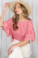 Load image into Gallery viewer, Gingham Scallop Edge  Ruffle Sleeve Top