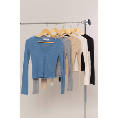 Brushed Ribbed Button-Front Top