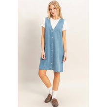 Load image into Gallery viewer, V-Neck Button-Front Denim Dress