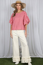 Load image into Gallery viewer, Gingham Scallop Edge  Ruffle Sleeve Top