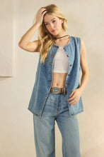 Load image into Gallery viewer, Button Down Denim Vest With Flared Hem