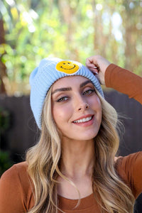 Smiley Face Ribbed Beanie