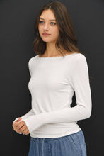 Load image into Gallery viewer, Lace Trimed Ribbed Boat Neck