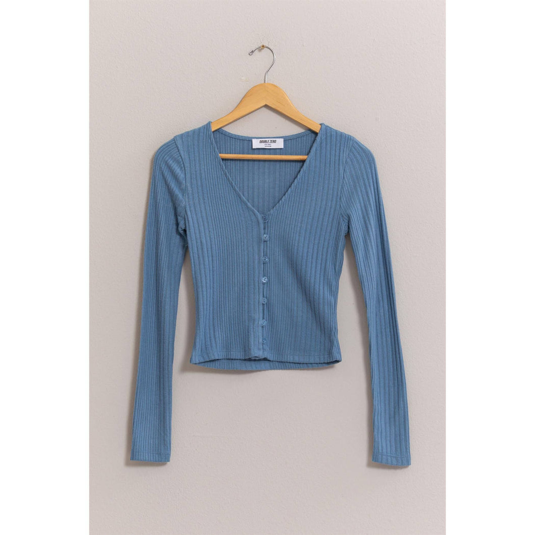 Brushed Ribbed Button-Front Top