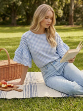 Load image into Gallery viewer, Gingham Scallop Edge  Ruffle Sleeve Top