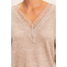 Load image into Gallery viewer, Lace Trim V-Neck Sweater