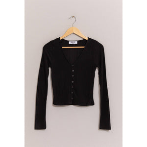 Brushed Ribbed Button-Front Top