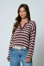 Load image into Gallery viewer, Split Neck Striped Sweater