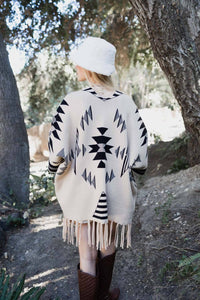 Aztec Luxe Fringed Ruana: Natural
