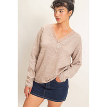 Load image into Gallery viewer, Lace Trim V-Neck Sweater