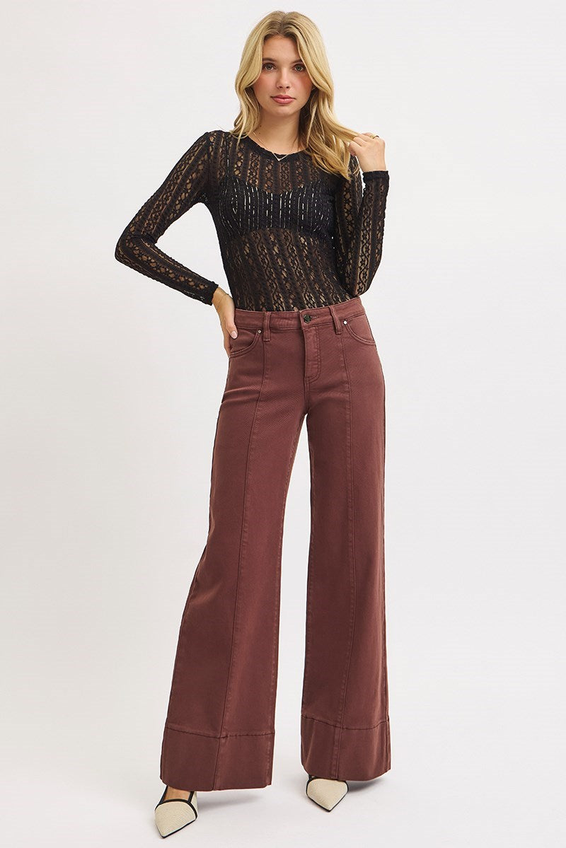 Mid Rise Wide Leg Coco Brown Jeans by Risen