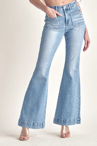 High Rise Patch Pocket Flare Jeans by Risen