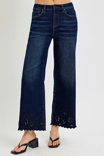High Rise Wide Crop with Cut out Detail Jeans by Risen