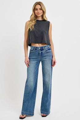 High Rise Wide Leg Adjustable Waist Jeans by Risen