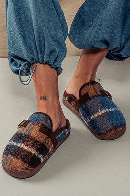 Fuzzy Plaid Mule Slippers